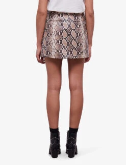 THE KOOPLES Snakeskin-embossed Leather Mini Skirt -VogueVibe Store R04156823 PYT04 ALT03