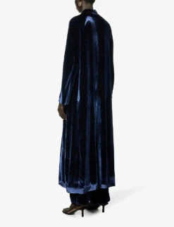 Round-neck Relaxed-fit Velour Silk-blend Coat -VogueVibe Store R04156840 NAVY ALT03