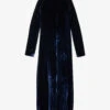 Round-neck Relaxed-fit Velour Silk-blend Coat -VogueVibe Store R04156840 NAVY M