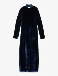 Round-neck Relaxed-fit Velour Silk-blend Coat