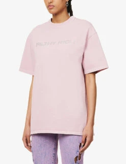 Filthy Rich Crystal-embellished Cotton T-shirt -VogueVibe Store R04156847 ROSE ALT02