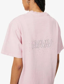 Filthy Rich Crystal-embellished Cotton T-shirt -VogueVibe Store R04156847 ROSE ALT05