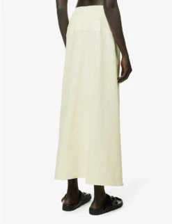 Side-split Flared-hem Linen Midi Skirt -VogueVibe Store R04157389 YELLOW ALT03
