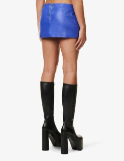 Colour-block Darted Faux-leather Mini Skirt -VogueVibe Store R04158081 BLUE ALT03