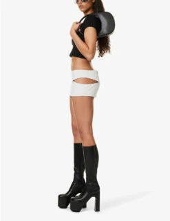 Cut-out Low-rise Suede Mini Skirt 8 Cut-out Low-rise Suede Mini Skirt -VogueVibe Store R04158082 WHITE ALT01
