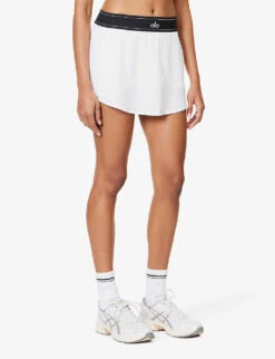 Match Point Logo-waistband Stretch-woven Mini Skirt -VogueVibe Store R04158210 WHITE ALT02