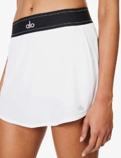 Match Point Logo-waistband Stretch-woven Mini Skirt -VogueVibe Store R04158210 WHITE ALT04