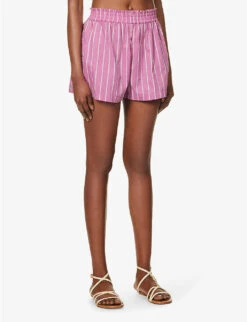 Faithfull The Brand Elva Striped Cotton-poplin Shorts -VogueVibe Store R04158853 ADIASTRIPEPRINTLILAC ALT02