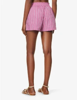 Faithfull The Brand Elva Striped Cotton-poplin Shorts -VogueVibe Store R04158853 ADIASTRIPEPRINTLILAC ALT03
