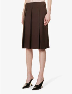 Sportmax Ode Pleated Wool Mini Skirt -VogueVibe Store R04158871 CHOCOLATE ALT02