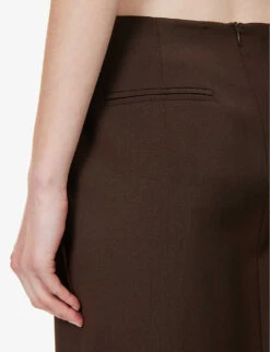 Sportmax Ode Pleated Wool Mini Skirt -VogueVibe Store R04158871 CHOCOLATE ALT04