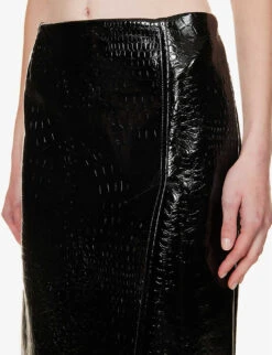 Sportmax Melinda Split-hem Croc-embossed Leather Mini Skirt -VogueVibe Store R04158880 BLACK ALT04