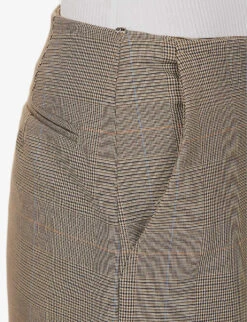 Sportmax Plaid-patterned Pleated Regular-fit Stretch-woven Mini Skirt -VogueVibe Store R04158884 CAMEL ALT04