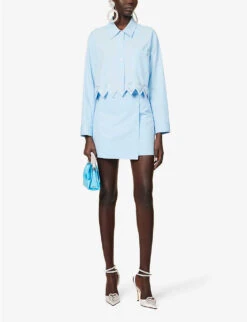 Heart Crystal-embellished Cotton Mini Skirt -VogueVibe Store R04158915 BLUE ALT01