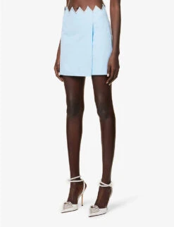 Heart Crystal-embellished Cotton Mini Skirt -VogueVibe Store R04158915 BLUE ALT02