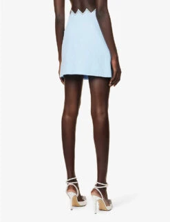 Heart Crystal-embellished Cotton Mini Skirt -VogueVibe Store R04158915 BLUE ALT03