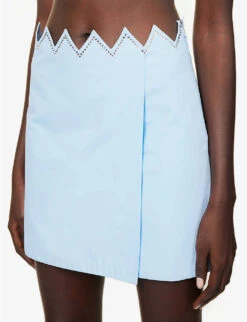Heart Crystal-embellished Cotton Mini Skirt -VogueVibe Store R04158915 BLUE ALT04