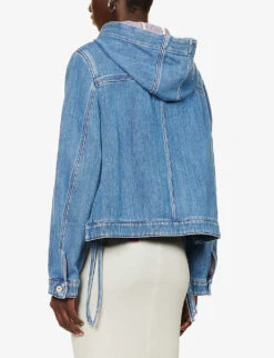 Loewe Anagram-embossed Cropped Denim Hoody -VogueVibe Store R04159285 BLUERED ALT03