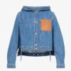 Loewe Anagram-embossed Cropped Denim Hoody -VogueVibe Store R04159285 BLUERED M