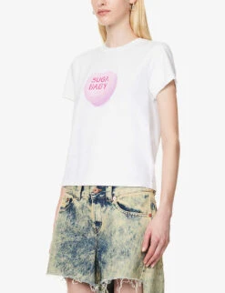 ALEXANDER WANG Shrunken Graphic-print Cotton-jersey T-shirt -VogueVibe Store R04160683 BRIGHTWHITE ALT02
