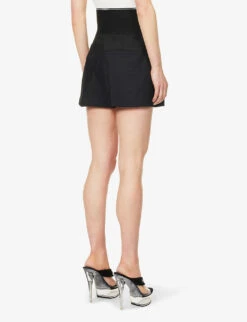 ALEXANDER WANG Safari Logo-print High-rise Cotton-blend Shorts -VogueVibe Store R04160687 BLACK ALT03