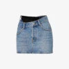 ALEXANDER WANG Asymmetric-waistband Logo-embellished Denim Mini Skirt -VogueVibe Store R04160702 VINTAGELIGHTINDIGO M
