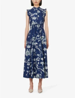 Erdem Floral-print Frilled-trim Cotton-poplin Maxi Dress 9 Erdem Floral-print Frilled-trim Cotton-poplin Maxi Dress -VogueVibe Store R04160731 OPHELIAVINEINDIGO ALT02