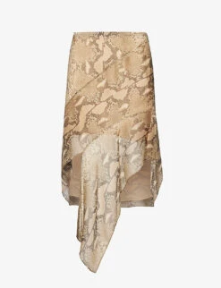STELLA MCCARTNEY Python Asymmetric-hem Silk Midi Skirt