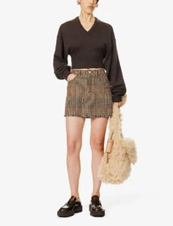 STELLA MCCARTNEY Tweed Frayed-hem Wool-blend Mini Skirt 8 STELLA MCCARTNEY Tweed Frayed-hem Wool-blend Mini Skirt -VogueVibe Store R04160779 CAMEL ALT01