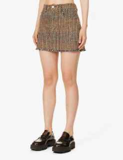 STELLA MCCARTNEY Tweed Frayed-hem Wool-blend Mini Skirt 9 STELLA MCCARTNEY Tweed Frayed-hem Wool-blend Mini Skirt -VogueVibe Store R04160779 CAMEL ALT02