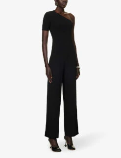 STELLA MCCARTNEY Asymmetric-neck Exposed-shoulder Knitted Jumpsuit -VogueVibe Store R04160804 BLACK ALT02