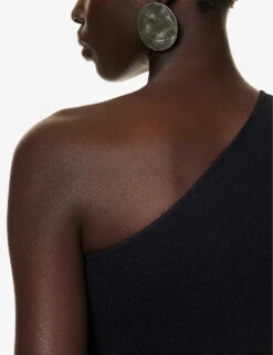 STELLA MCCARTNEY Asymmetric-neck Exposed-shoulder Knitted Jumpsuit -VogueVibe Store R04160804 BLACK ALT05