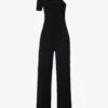 STELLA MCCARTNEY Asymmetric-neck Exposed-shoulder Knitted Jumpsuit -VogueVibe Store R04160804 BLACK M