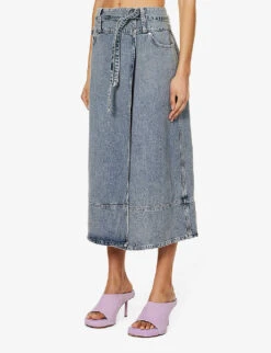 Low Rider Faded-wash Denim Midi Skirt -VogueVibe Store R04161059 SUNFADEDENIM ALT02