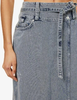 Low Rider Faded-wash Denim Midi Skirt -VogueVibe Store R04161059 SUNFADEDENIM ALT04