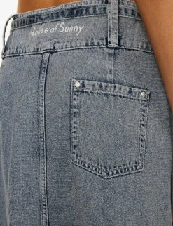 Low Rider Faded-wash Denim Midi Skirt -VogueVibe Store R04161059 SUNFADEDENIM ALT05