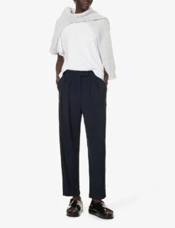 Max Mara Wide-leg Mid-rise Woven Trousers -VogueVibe Store R04161478 NAVY ALT01