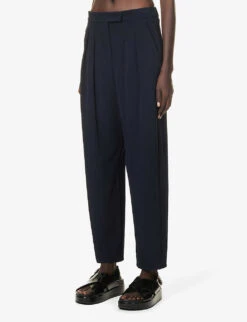 Max Mara Wide-leg Mid-rise Woven Trousers -VogueVibe Store R04161478 NAVY ALT02