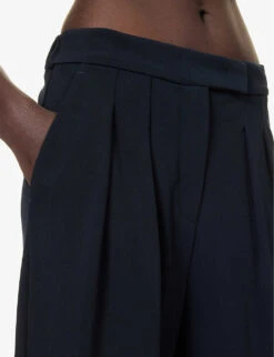 Max Mara Wide-leg Mid-rise Woven Trousers -VogueVibe Store R04161478 NAVY ALT04