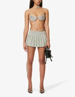 Interwoven Pleated Stretch-rayon Knitted Mini Skirt -VogueVibe Store R04161506 SILVER ALT01