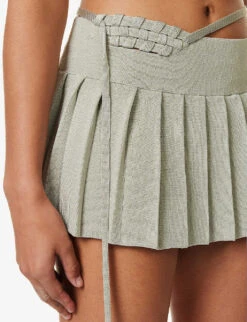Interwoven Pleated Stretch-rayon Knitted Mini Skirt -VogueVibe Store R04161506 SILVER ALT04
