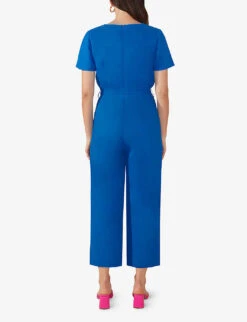 Wrap-front Tie-waist Linen Jumpsuit -VogueVibe Store R04161732 BLUE ALT03