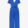 Wrap-front Tie-waist Linen Jumpsuit -VogueVibe Store R04161732 BLUE M