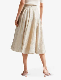 Ted Baker Alannas Paisley Jacquard-weave Woven Midi Skirt -VogueVibe Store R04162197 NATURAL ALT02