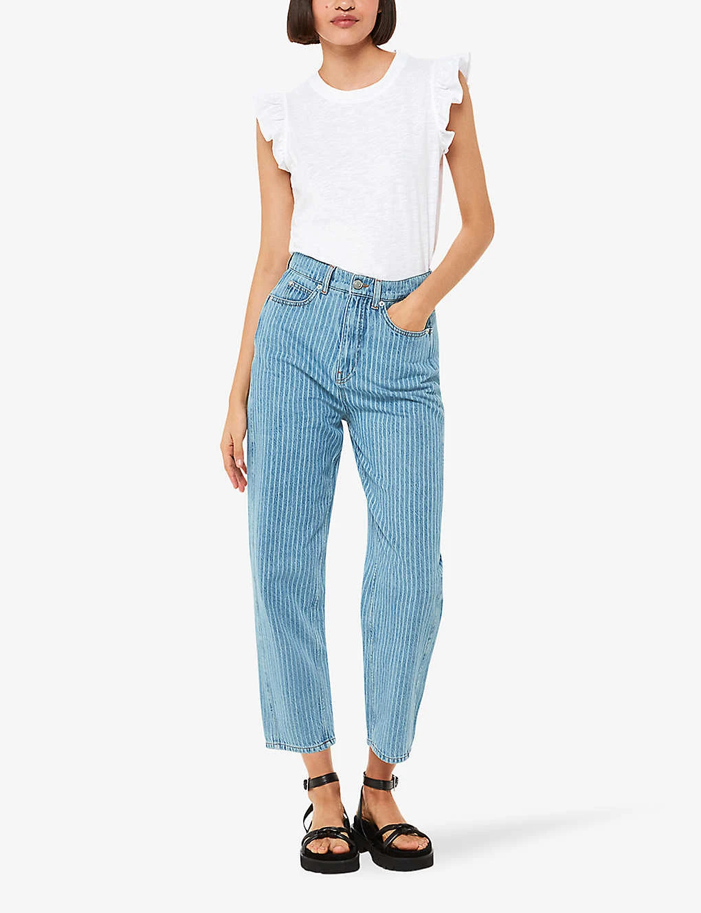 Whistles Frilled-sleeve Cotton-jersey T-shirt 4 Whistles Frilled-sleeve Cotton-jersey T-shirt - Image 2