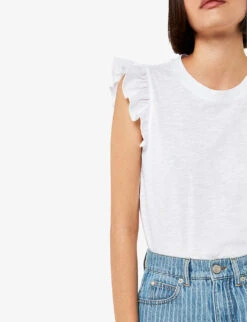 Whistles Frilled-sleeve Cotton-jersey T-shirt 11 Whistles Frilled-sleeve Cotton-jersey T-shirt -VogueVibe Store R04164046 WHITE ALT04