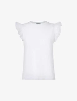 Whistles Frilled-sleeve Cotton-jersey T-shirt