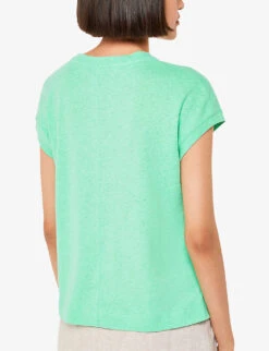 Whistles Ember Patch-pocket Cotton And Linen T-shirt -VogueVibe Store R04164049 GREEN ALT03