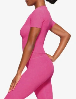 Terry Lounge Cropped Stretch-modal T-shirt -VogueVibe Store R04164399 WATERMELON ALT02