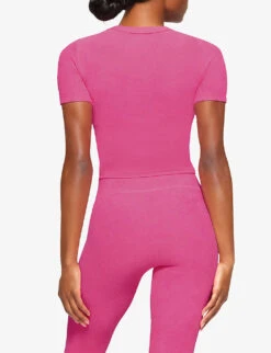 Terry Lounge Cropped Stretch-modal T-shirt -VogueVibe Store R04164399 WATERMELON ALT03